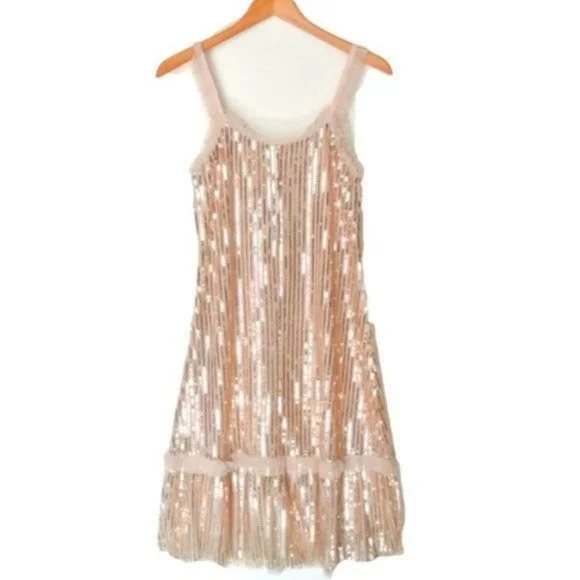 SEE THE SHADES Ruffle Trim Sequined Midi Dress S - Picture 9 of 11